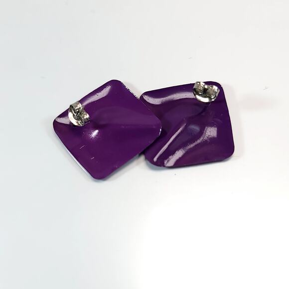 Vintage Purple Metal Diamond Shaped Earrings, Glossy Finish, Bold Design - Picture 7 of 10